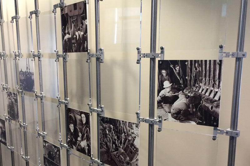 This wall of historical Boilermaker photos, created by the Boilermakers History Preservation Department under Charles Jones leadership, is installed at the Bank of Labor in Washington, D.C.