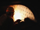 A railroad Boilermaker replacing boiler bolts in the firebox of the X-844, Union Pacific, Cheyenne, Wyoming, 2011