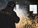 Boilermaker grinding a seam on a tank, O’Connor Tank, Toronto, Canada, 2011