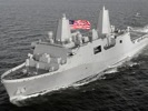 The USS New York, built with steel from the world trade centers, on a sea trial, Ingalls Shipbuilding Avondale Operation, Avondale, Louisiana, 2007