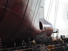 The Bow of the USS McLean with suspension lines attached, NASSCO Shipyards, National City, California, 2011