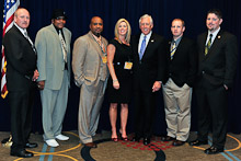 Democratic Minority Whip Steny Hoyer (MD 5th), third from right, with Local S50’s Alex Poling, Wilton Barnett, and Efrem Bell; D-PA-DGA Bridget Martin; and Local 193’s Jeff Baierlein and Matt Malesick.