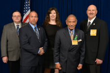 Rep. John Conyers (D-MI-18th), fourth from left, and l. to r., L-169 delegates Jim Kaffenberger, Paul Easley, Lori Custer, and Bob Hutsell.