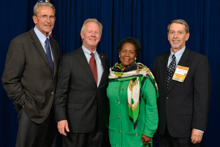 Rep. Sheila Jackson Lee (D-TX-18th), with l. to r., IVP Larry McManamon, IP Newton Jones, and Mark Thompson, Lone Star District.
