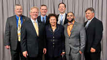REP. NITA LOWEY (D-NY-17th), with, l. to r., Steve Ludwigson, L-5; IP Newton Jones; and Local 5 delegates Kevin O’Brien, Tom Ryan, and Mo Fernandez.
