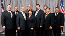 REP. NORMA TORRES (D-CA-32nd) with the California delegation and IP Newton Jones, third from left; IVP J. Tom Baca, fourth from right; IR Bobby Godinez, second from right; and O-ISO Bobby Godinez II.