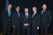 Rep. Ruben Gallego (D-AZ 7th), center, with (l. to r.) IR Jim Cooksey; Wesley Dale, L-627; IP Newton Jones; and Jacob Evenson, L-627.