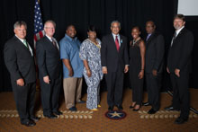 Rep. Bobby Scott (D-VA 3rd), fourth from right, with (l. to r.) IVP Dave Haggerty; IP Newton Jones; Jermaine Taylor, L-684; Tracy Taylor; Rasheena Wilson; Kevin Wilson, L-57; and IR Frank Hartsoe.