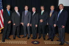 Rep. Eric Swalwell (D-CA 15th), third from left, with l. to r. IR Jim Cooksey; IST Bill Creeden; IP Newton Jones; Dave Hoogendoorn, L-549; Jay Rojo, L-92; and IVP Larry McManamon.