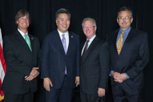 Rep. Mark Takano (D-CA 41st), second from left, with IP Newton Jones, third from left; Dave Hoogendoorn, L-549, far left; and Jay Rojo, L-92.