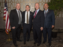 Rep. Josh Gottheimer (D-NJ 5th), second from left, with, l. to r., Dave Addison, L-28; IP Newton Jones; and James Chew, L-28.