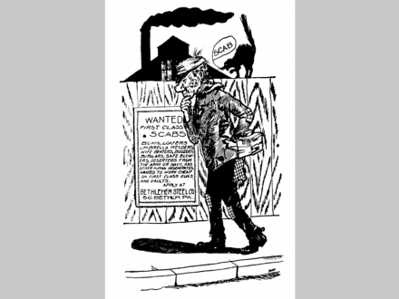 Esta caricatura de 1910 del hermano August Schultz de South Bethlehem, Pensilvania presenta una definición humorística pero condenatoria de los esquiroles.