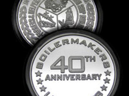 The LEAP 2008 40th anniversary coin reflects the anniversary date on one side, the Boilermakers’ official seal on the other.