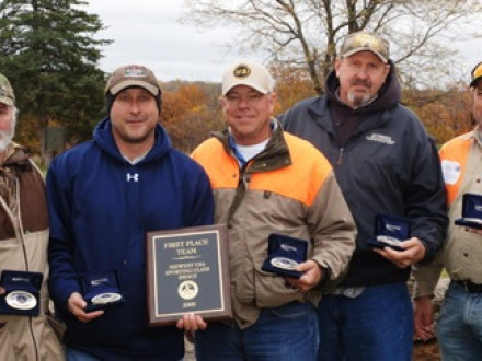 Top Boilermaker gunners at the USA Midwest Sporting Clays Shoot show their prizes. L. to r., IST Bill Creeden, winner of the “Journeyman Class” (individual) and the first place team, Tim Ruth, L-101 BM-ST; Rick Hastings, L-83; Kyle Evenson, ED-CSO, AD-AAIP; and Hunter Hastings, L-69.