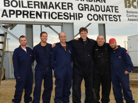Contestants in the 2010 Canadian Boilermaker Apprenticeship Competition include, l. to r., Jackson Bishop, L-555; Lucas Wood, L-128; Andrew Dolan, L-73; Adam Saunders, L-359; Eric Hache, L-146; and Francis Cadieux, L-271.