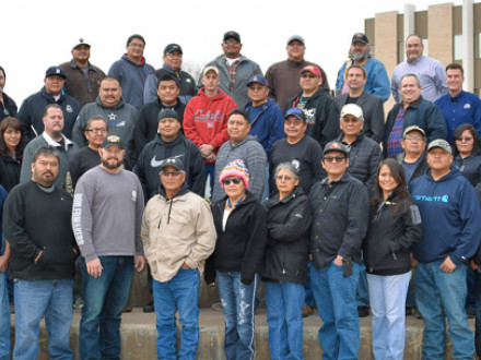 Thirty-four members of L-627 and L-4 attend Boilermaker Code and steward/jurisdiction training in Farmington, New Mexico, Jan. 17-18. Jacob Evenson, L-627 BM-ST, is in the first row, fifth from left. Instructors include Code trainers Ernie Dorsey, first row, far left, and Steve Speed, first row, far right; and L-627 Assistant Business Manager and steward/jurisdiction trainer Richard Lerma, second row, far left. Jay Brophy, MOST representative/technical support is in the third row, far left.