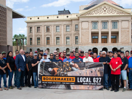 Forty members of L-627 gathered in the courtyard of the Arizona State Capitol for the local’s first annual Day of Action.