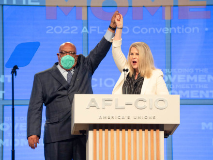 Liz Shuler and Fred Redmond celebrate their historic, unanimous election as president and secretary-treasurer of the AFL-CIO.  Photo courtesy of the AFL-CIO