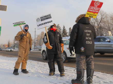 A core group of locked out L-146 members man a picket line in front of CESSCO daily, in all manner of weather.