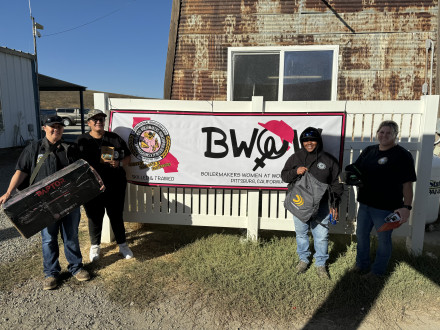 For the first time, women at L-549 compete at Shoot For A Cure, a March of Dimes fundraiser. Showing their prizes from l. to r., are Rennae Ross, Christian Haines, Kesheona Darden and Theodora Neuburger.