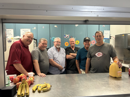 A group of L-105 retirees volunteers regularly at VA Cincinnati. L. to r. are Steve Maupin, Tom Martin, John Kishler, Rusty Walden, Steve Schenker and Jim Schwab