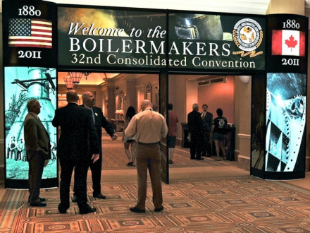 Delegates gather near the Boilermakers’ convention portal.