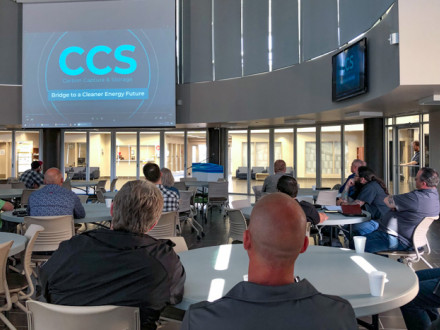 Attendees view the Boilermakers commissioned film “CCS: Bridge to a Cleaner Energy Future” to learn how CCUS works and why it is a vital climate-change solution that preserves jobs and the economy. 
