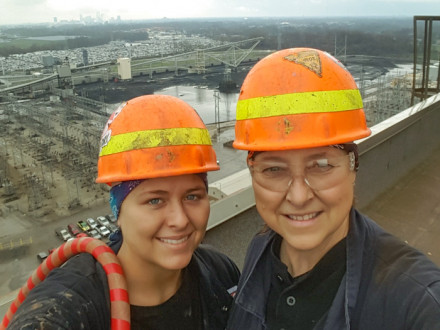 Jackie Chapman and her daughter, Sydney, on the roof of Indianapolis Power & Light Company Harding Street Station.
