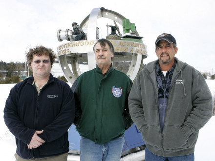 L-73 Boilermakers (l. to r.), Kim Blyth, assistant BM-ST, Kevin Chaisson, BM-ST, and Daniel Dezainde, dispatcher, are featured in a newspaper story describing the lodge’s charitable activities. Kâté Braydon/Telegraph Journal