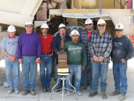Winning a top mine safety award are Local D-66 members, l. to r., Sam Wharem, foreman Delmar Peterson, Trent Dorothy, Tim Pingel, Jessie Lara, Dave Gollob, Mark Brezoven, and Perry Hewett. Not pictured are Neil Hungate, Tom Lennon, Cameron Kirkpatrick, and Randy Dorage.