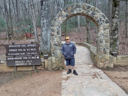Brad Kohler gets ready on March 9 for his first steps onto the Appalachian Trail at the Springer Mountain, Georgia, trailhead.