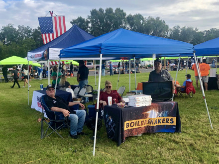 Local 433 promotes the Boilermakers union at the CMW welding competition. From l. to r., BA-ST Tim Rollins, recording secretary Barbara Martin and lead instructor and recruiter Cranford Lee Kemp. 