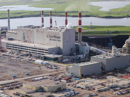 An aerial photograph of SaskPower’s Boundary Dam Power Station. The new carbon capture and storage complex is shown at far right. SaskPower