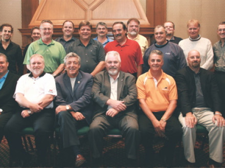 Attending a Construction Division conference in Quebec City are, l. to r.: front row, IR Cory Channon, CD Dir. Skipper Branscum, IVPs Ed Power and Joe Maloney, L-128 BM-ST Jim Tinney, L-73 BM-ST Jean Yves Poirier; back row, L-271 trustee Michel Trépanier, Darrell Bray, Natl. Apprentice Coord. Grant Jacobs, Natl. Safety Dir. Jason Mclnnis, AIP Stan Petronski, IRs Kent Oliver, Norm Ross, and Andre Fleury, L-555 BM-ST Dallas Rogers, L-359’s Barry Pine, and L-128’s Jack Ahshe.