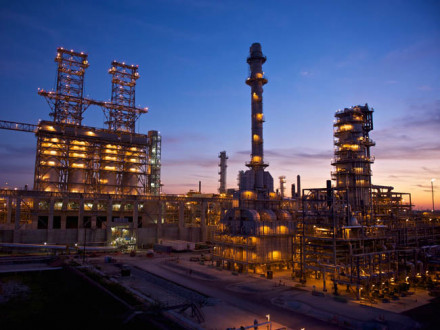 The Phillips 66 Wood River refinery at night. At left is the new four-drum coker unit. All photos courtesy Phillips 66