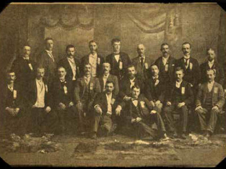 Delegates to a Chicago Group convention, year unknown. William Gilthorpe, future grand secretary-treasurer for the merged Brotherhood, is seated third from right; to his right is Andrew Keir, president of the Chicago Group.