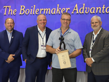 L-433 receives the 2024 Charles W. Jones Award with, l. to r., IP Timothy Simmons, IVP-Southeast Section Jeff Campbell, L-433 BM-ST Derin Hunt and MOST Programs Administrator Mark Garrett.