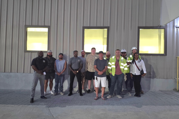 Workers and Boilermaker organizers celebrate a win to unionize at Ash Grove Cement in Midlothian, Texas.