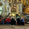 Boilermakers and other union workers gather for a pre-dawn meeting before the lift of the new reactor commences.