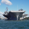 The U.S.S. KITTY HAWK is first aircraft carrier in the U. S. Navy armed with guided missiles. The 60,000-ton carrier was built by Boilermakers and other union trades.